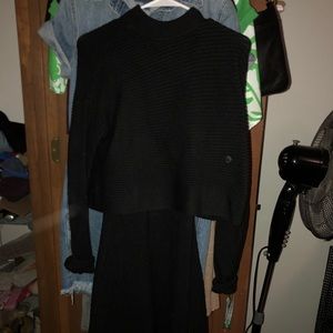 Black Ribbed American Eagle Tiered Sweater Dress